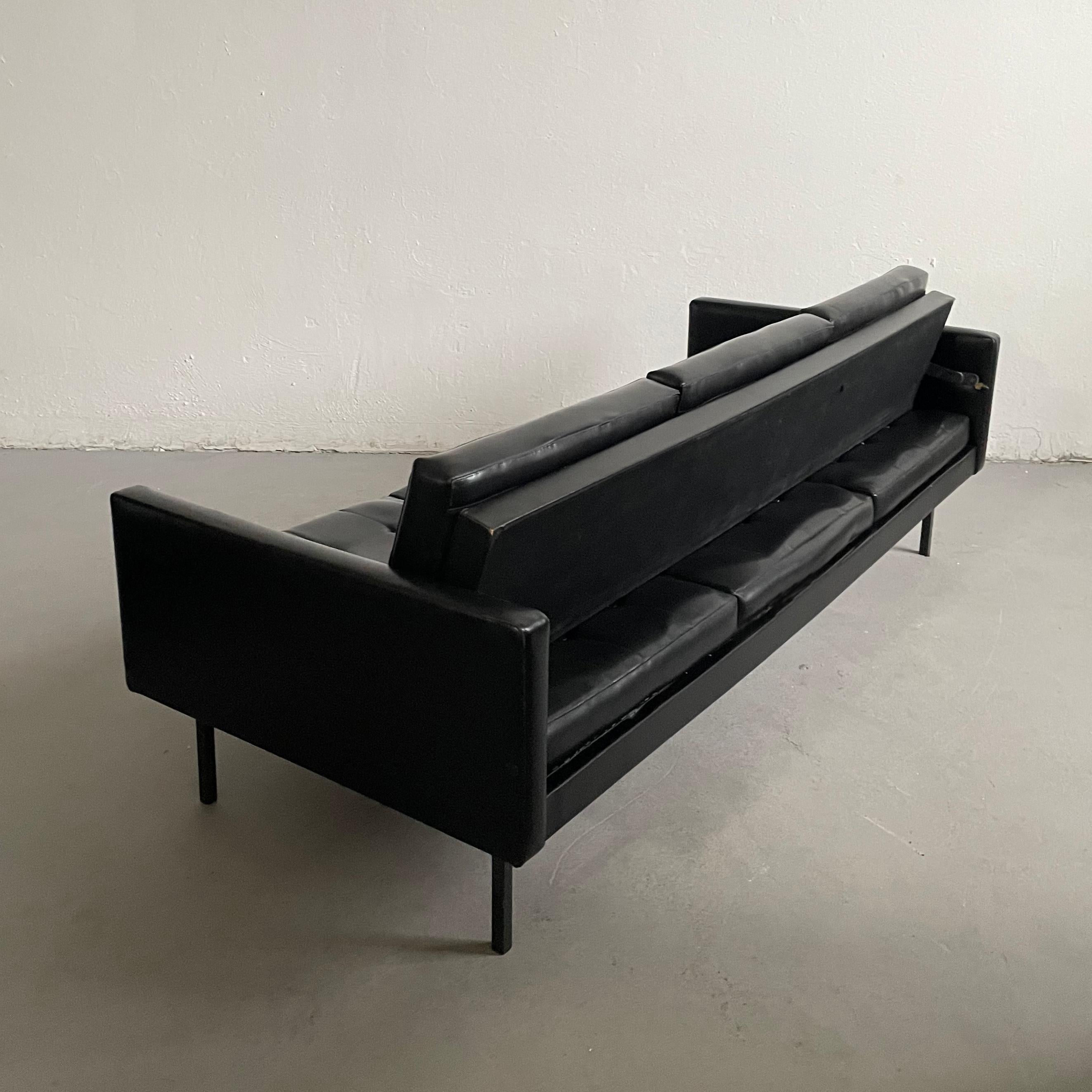 Vintage Mid-century Scandinavian Danish Modern Style 3seater Sofa in Black Vynil 1