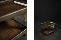 Chariot de bar en frêne vintage scandinave moderne du milieu du siècle avec porte-revues en lin