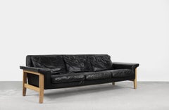 Vintage Mid-Century Scandinavian Modern Black Leather 3Seater Sofa from Ulferts