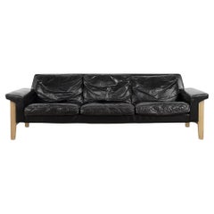 Vintage Mid-Century Scandinavian Modern Black Leather 3Seater Sofa from Ulferts 