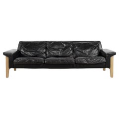 Vintage Mid-Century Scandinavian Modern Black Leather 3Seater Sofa from Ulferts