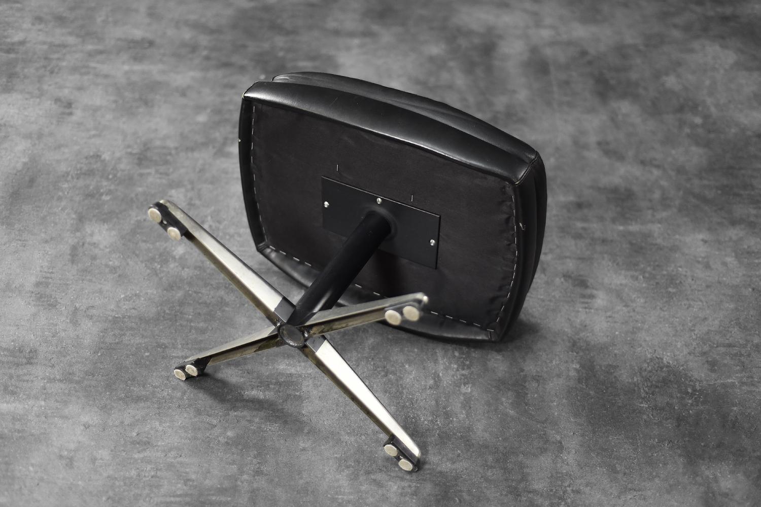 Metal Vintage Mid-Century Scandinavian Modern Black Leather Rectangular Ottoman, 1970s For Sale