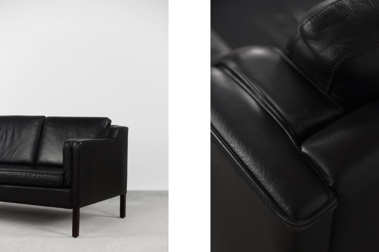 Danish Vintage Mid-Century Scandinavian Modern Black Leather Sofa from Stouby, 1980s