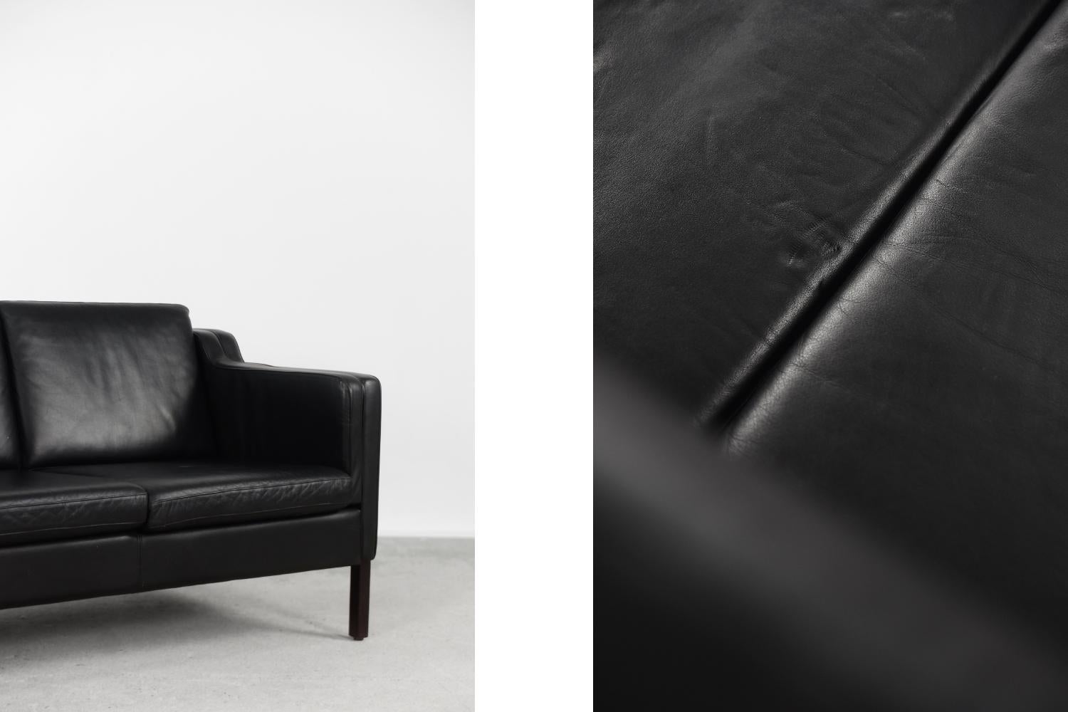 Late 20th Century Vintage Mid-Century Scandinavian Modern Black Leather Sofa from Stouby, 1980s