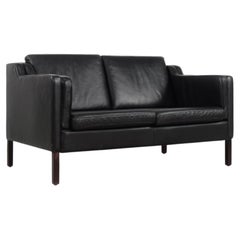 Vintage Mid-Century Scandinavian Modern Black Leather Sofa from Stouby, 1980s