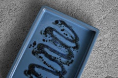 Vintage Mid-Century Scandinavian Modern Blue Ceramic Tray, 1960s