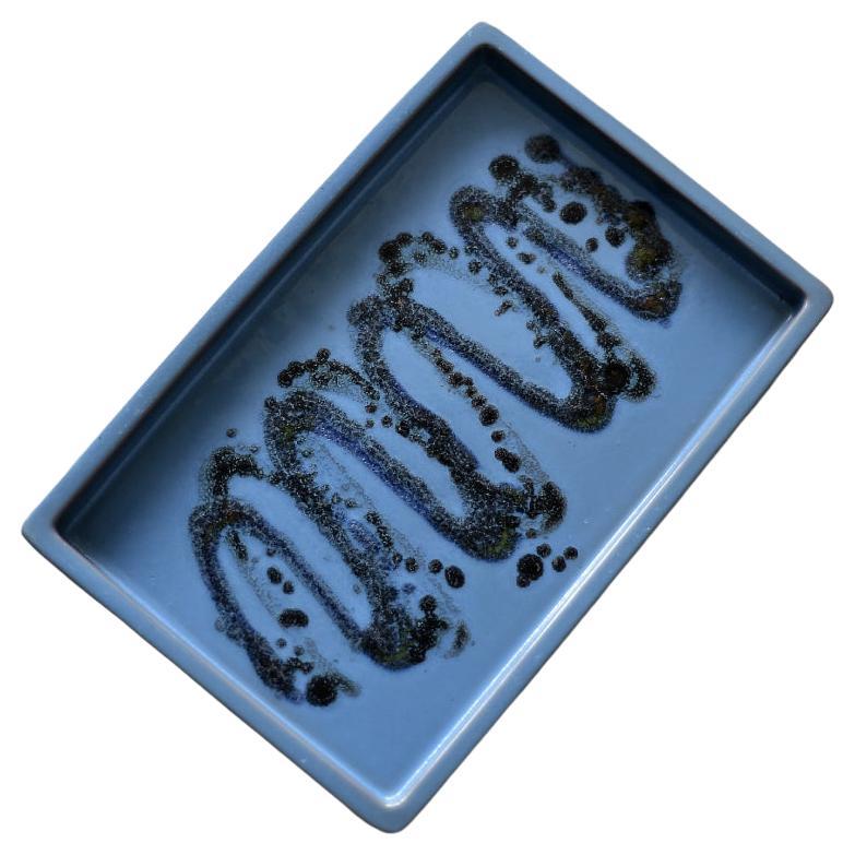 Vintage Mid-Century Scandinavian Modern Blue Ceramic Tray, 1960s