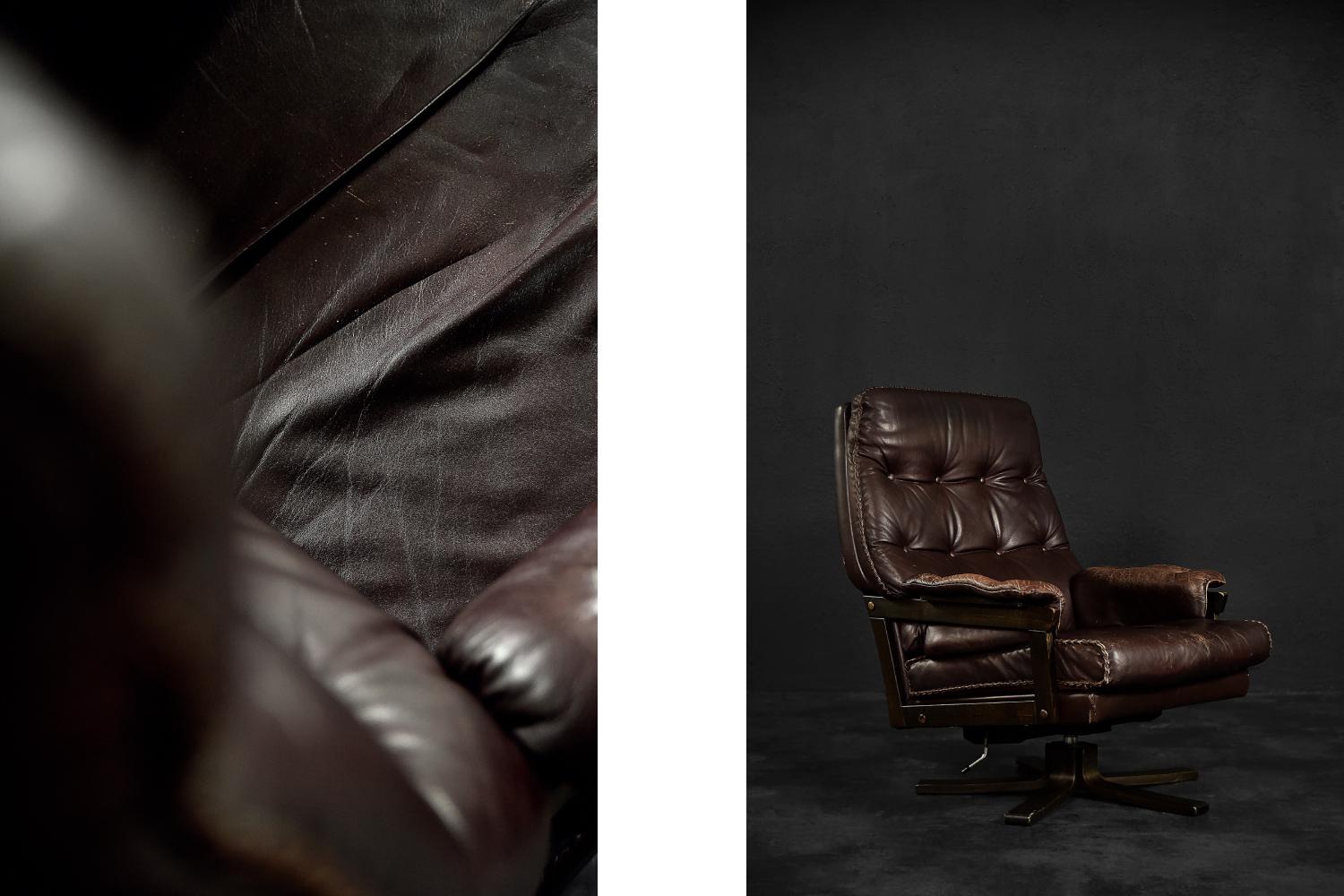 Executive Swivel Chair aus braunem Leder, skandinavisch-modern, Mitte des Jahrhunderts (Ende des 20. Jahrhunderts) im Angebot
