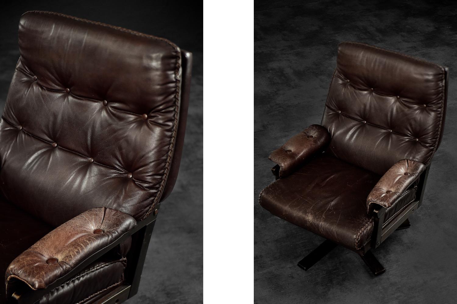 Executive Swivel Chair aus braunem Leder, skandinavisch-modern, Mitte des Jahrhunderts im Angebot 2