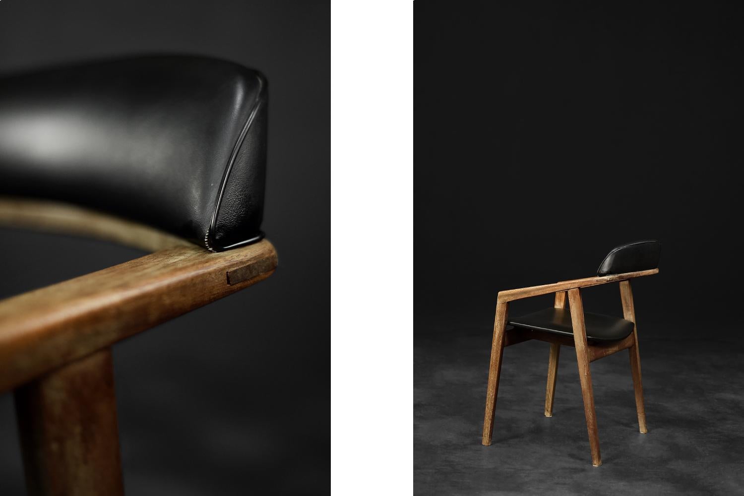Faux Leather Vintage Midcentury Scandinavian Modern Geometric Mahogany Office Chair, 1960s