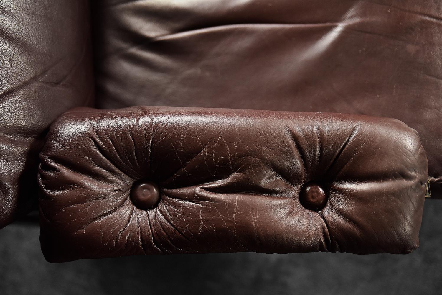 Vintage Midcentury Scandinavian Modern Leather Executive Swivel Chair & Ottoman For Sale 6