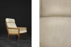 Skandinavischer moderner Mahagoni-Sessel aus der Mitte des Jahrhunderts mit französischer Korbweide