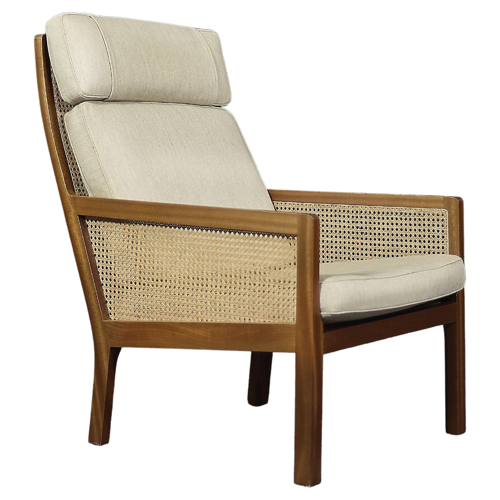 Vintage Midcentury Scandinavian Modern Mahogany Armchair with French Wicker For Sale