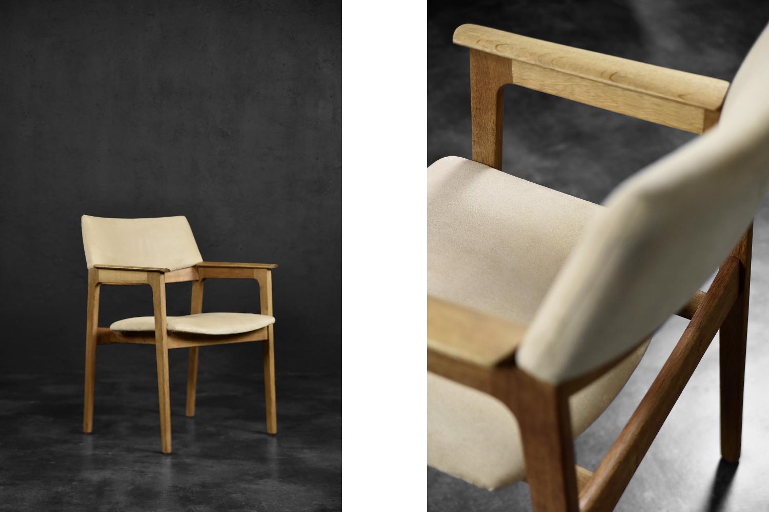 Textile Vintage Mid-Century Scandinavian Modern Oak Executive Chair in Alcantara Fabric For Sale