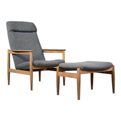 Vintage Mid-Century Scandinavian Modern Oak&Fabric Carlton Armchair with Ottoman