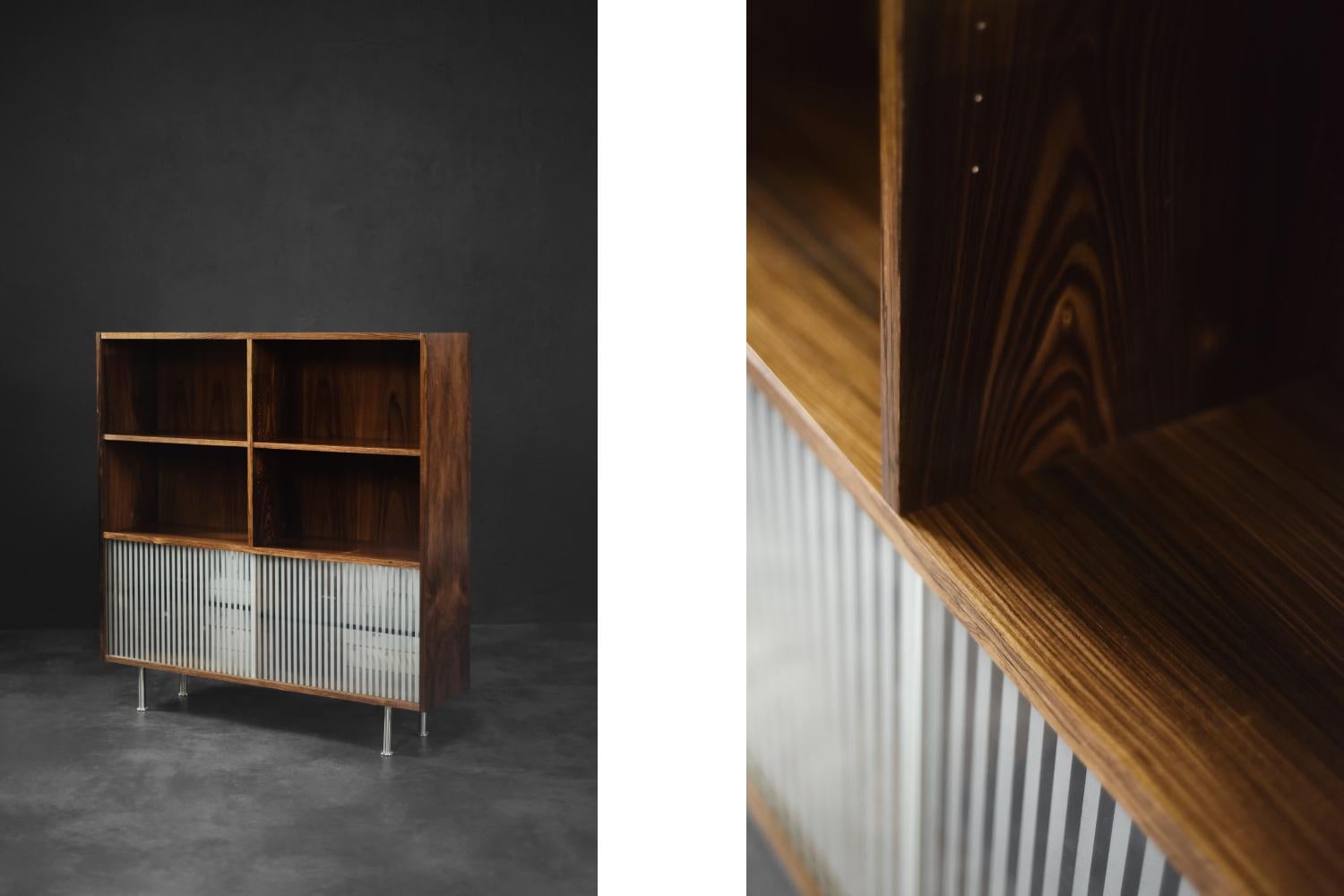 Tablero alto vintage escandinavo moderno de mediados de siglo con cristal, años 60 Danés en venta