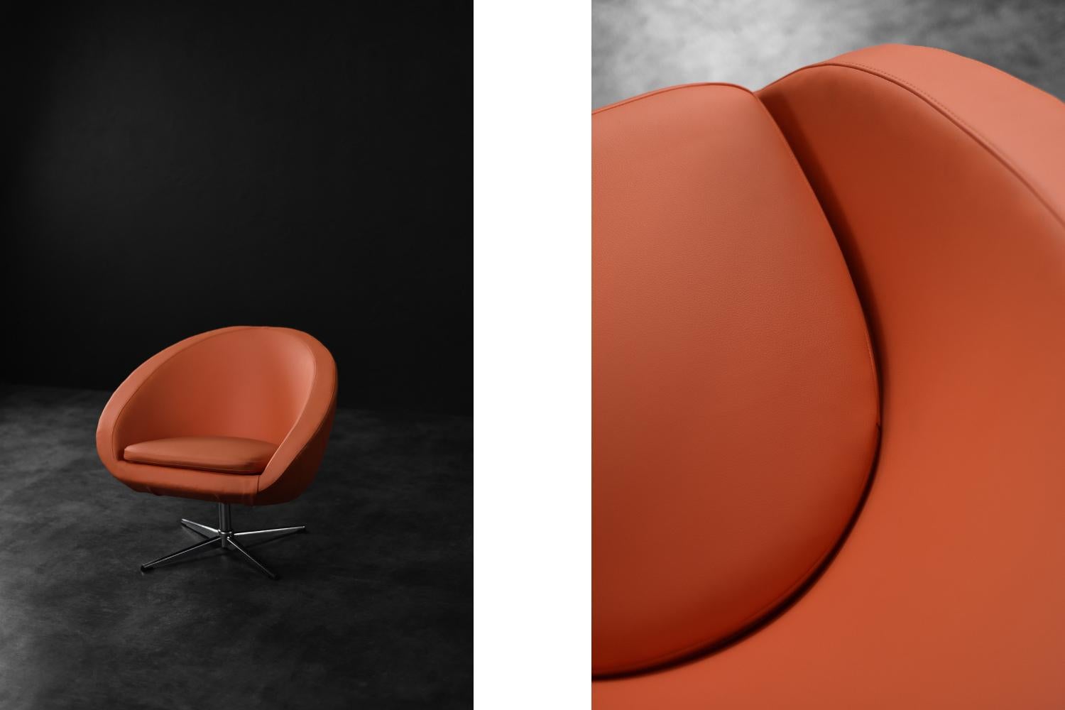 Metallo Poltrona girevole arancione vintage di metà secolo The Modern Scandinavian, anni '60 in vendita