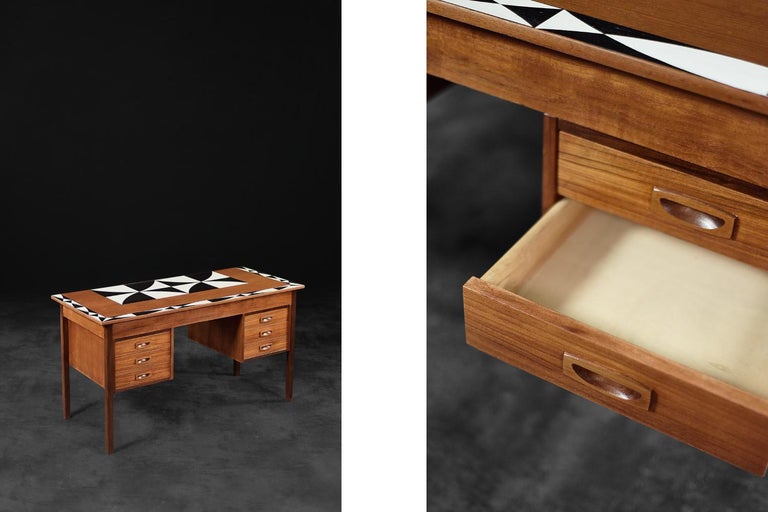Vintage Midcentury Scandinavian Modern Teak Desk with Hand Painted ...