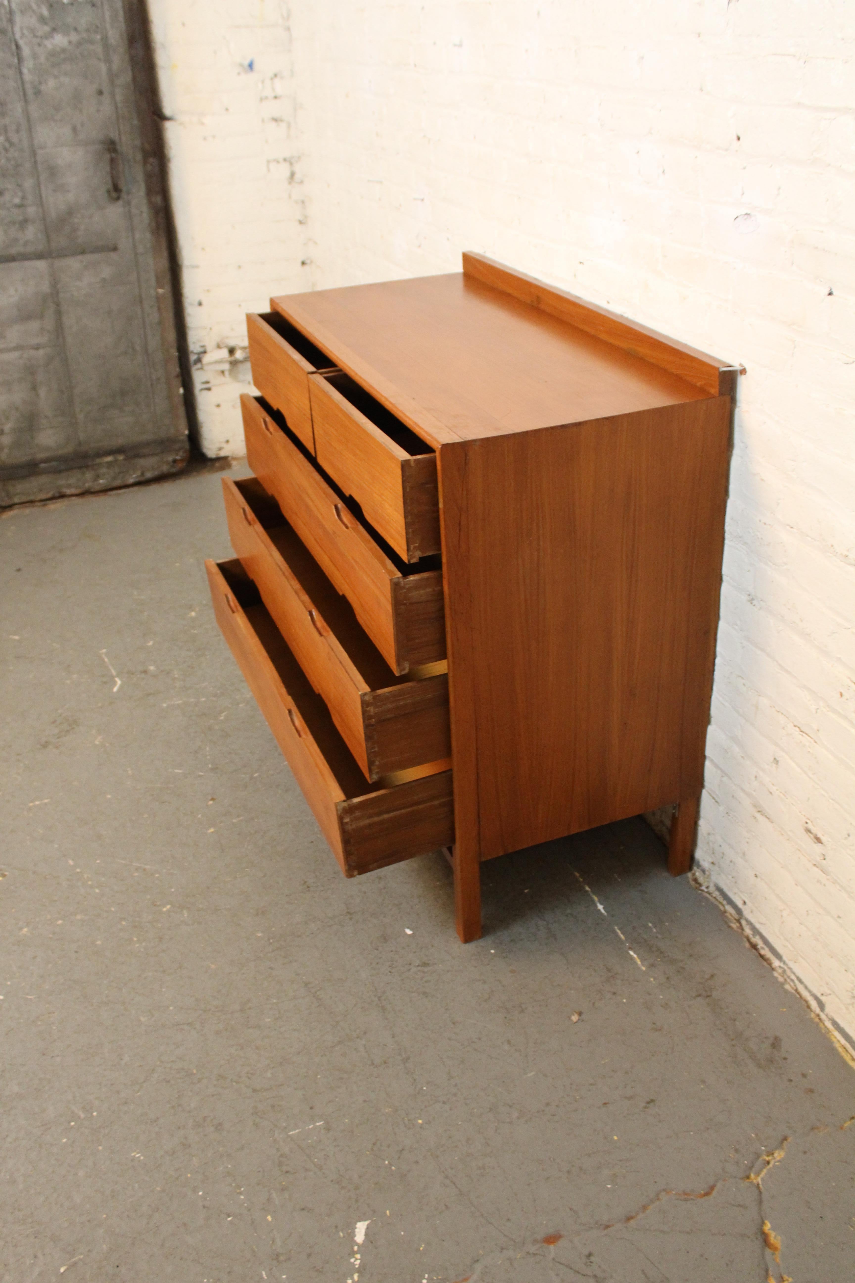 Metal Vintage Mid-Century Scandinavian Modern Teak Dresser 