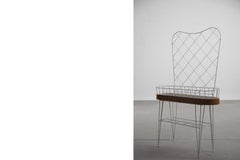 Vintage Mid-Century Scandinavian Modern White Metal & Wood Flower Stand, 1950s