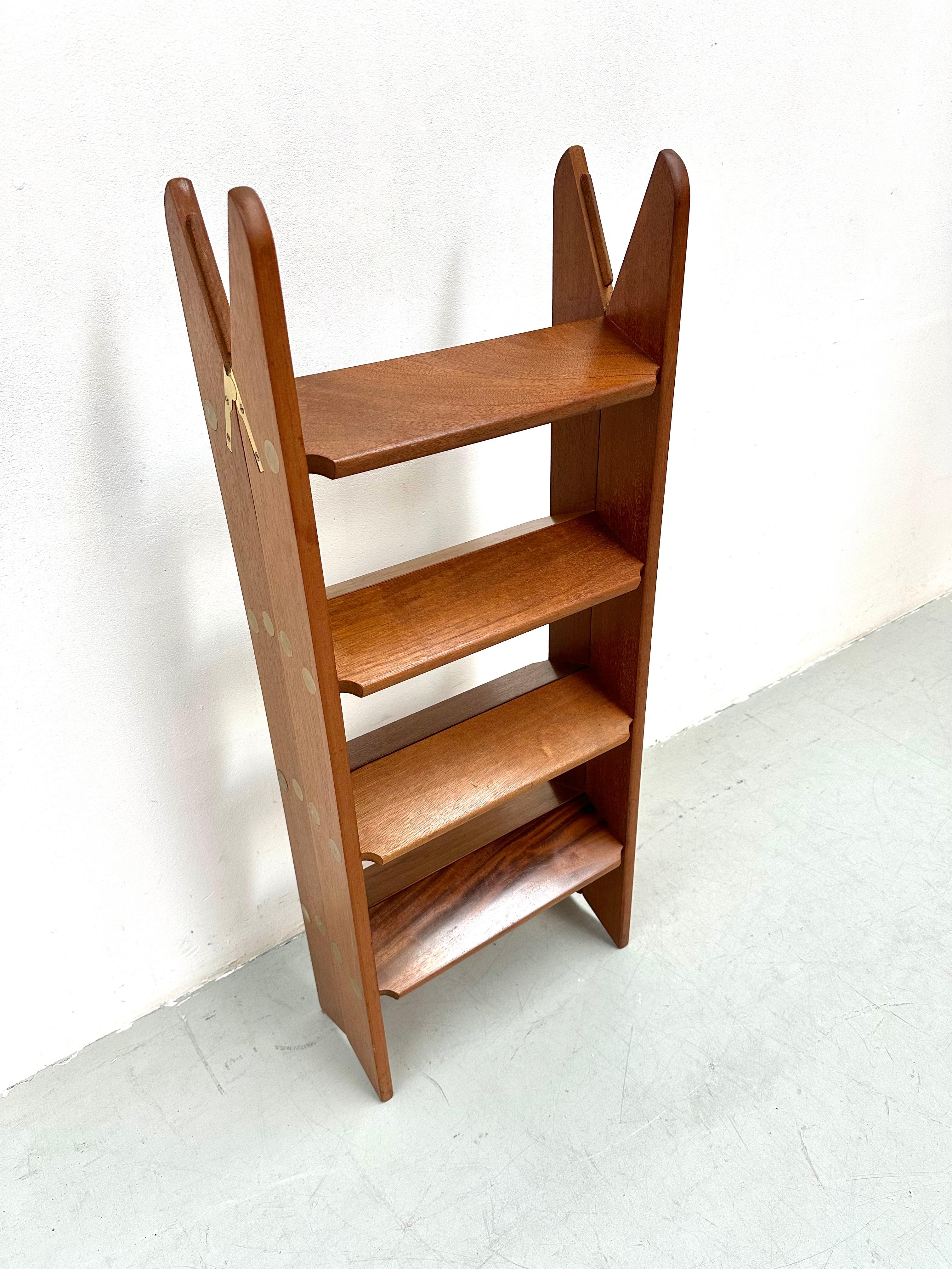 Vintage Mid-Century Scandinavian Teak Library Step Ladder  with brass elements. 9