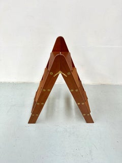 Vintage Mid-Century Scandinavian Teak Library Step Ladder  with brass elements.