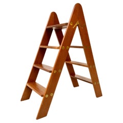 Vintage Mid-Century Scandinavian Teak Library Step Ladder  with brass elements.