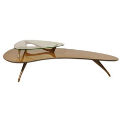 Vintage Mid Century Sculpted Walnut Floating Glass Coffee Table