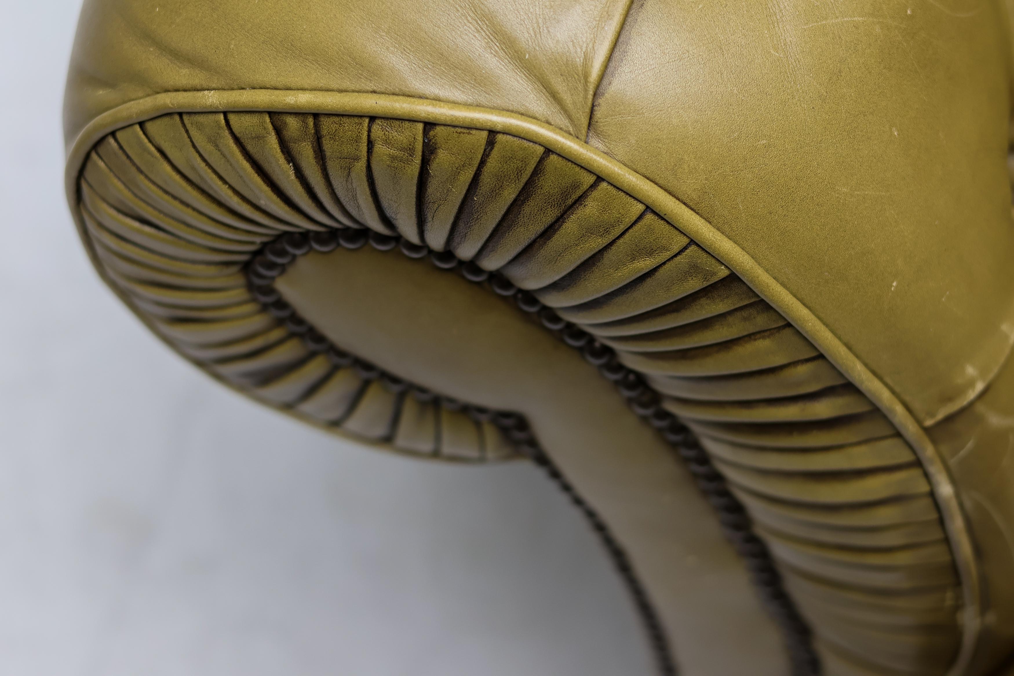 20th Century Vintage Mid Century Seafoam Green Leather Chesterfield Sofa For Sale