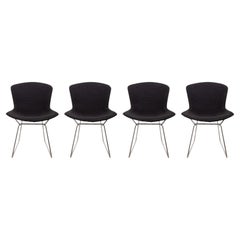 Vintage Mid Century Set of 4 Knoll Bertoia Wire Side Chairs Black Seat Covers