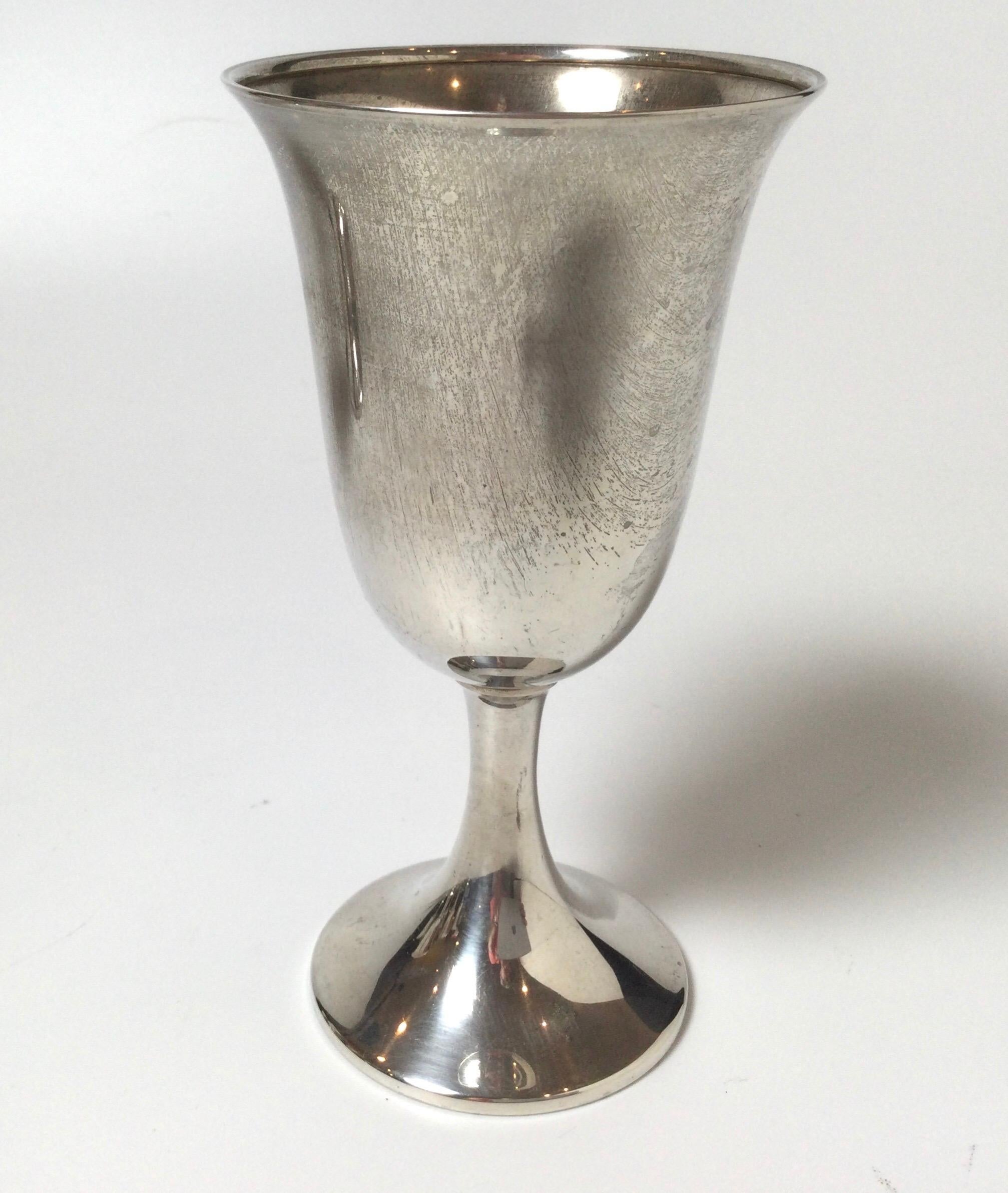European Vintage Mid-Century Set of Eight Sterling Silver Wine Water Goblets