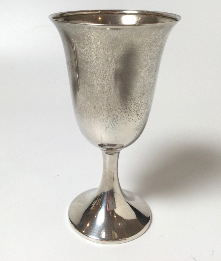 European Vintage Mid-Century Set of Eight Sterling Silver Wine Water Goblets For Sale