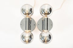 Vintage Mid Century Silver Chrome Wall Sconce Lights by Sonneman, 1970s