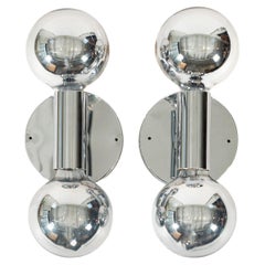 Vintage Mid Century Silver Chrome Wall Sconce Lights by Sonneman, 1970s