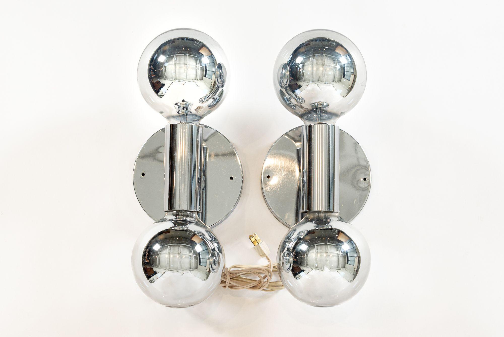 Mid-Century Modern Vintage Mid Century Silver Chrome Wall Sconce Lights by Sonneman For Sale