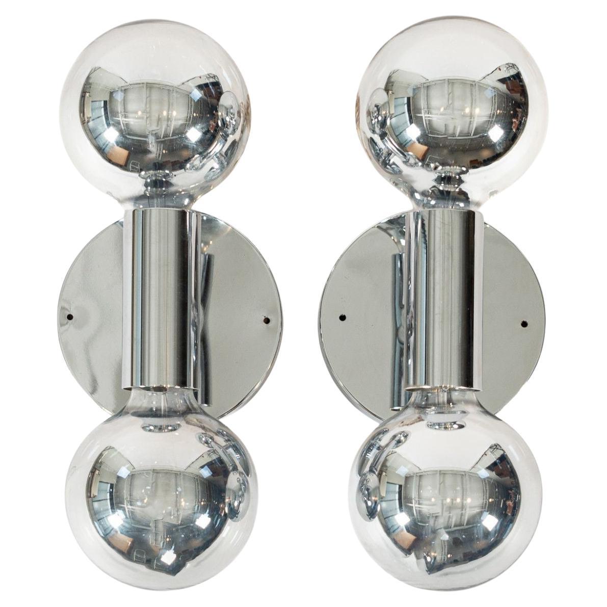 Vintage Mid Century Silver Chrome Wall Sconce Lights by Sonneman