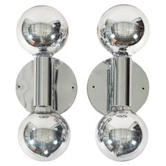 Vintage Mid Century Silver Chrome Wall Sconce Lights by Sonneman