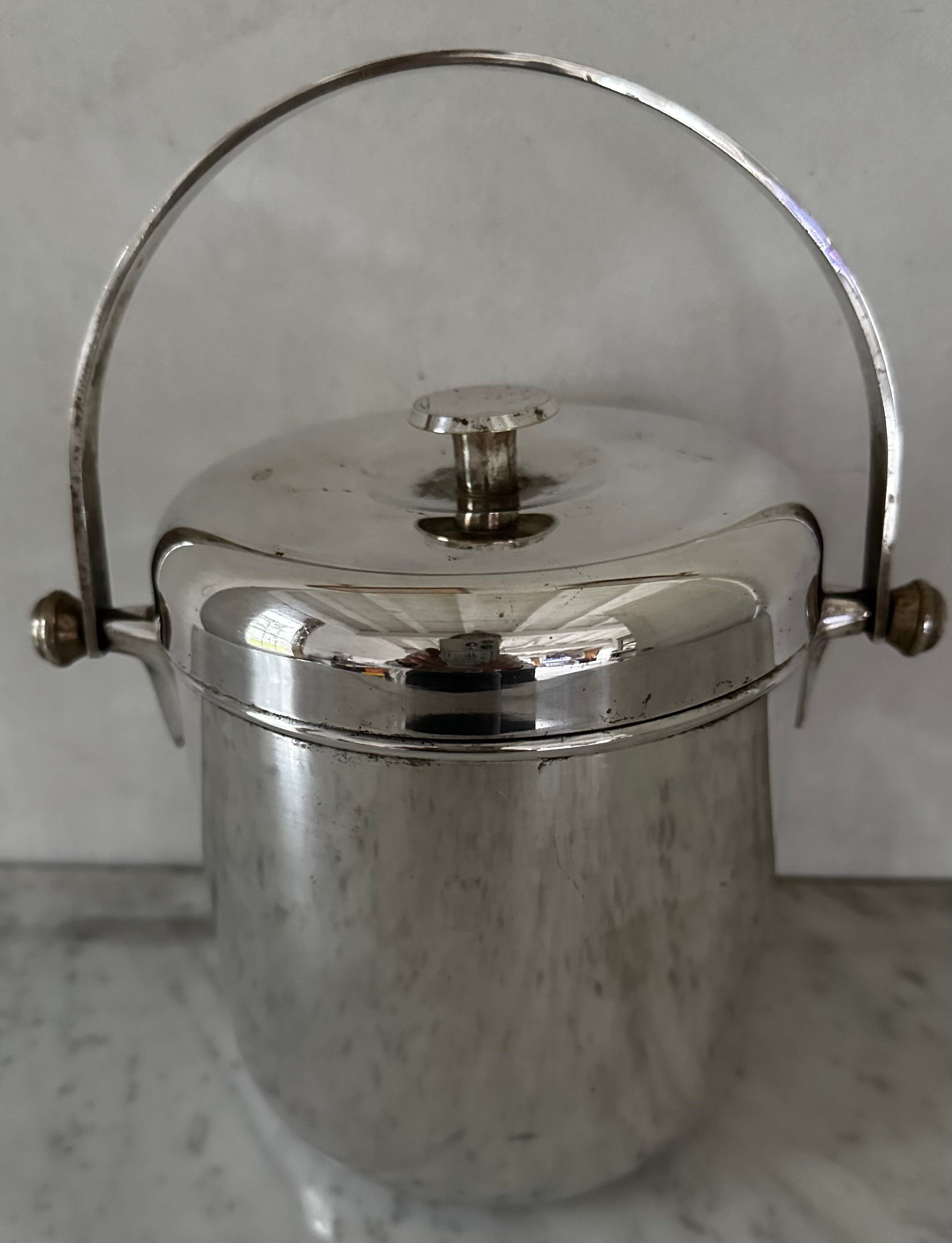 European Vintage Mid Century Silver Plate Ice Bucket For Sale