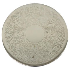 Vintage Mid Century Silver Plated 8" Round Leafy Scroll Design Pot Trivet