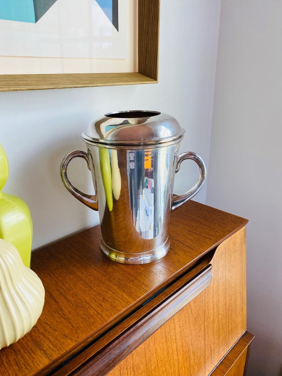 Hand-Crafted Vintage Midcentury Silver Plated Ice Bucket For Sale