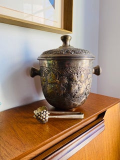 Vintage Mid Century Silver plated Repousse Ice Bucket with Tongs