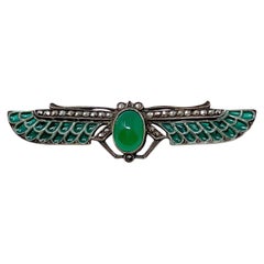 Vintage Mid-Century Silver, Plique-à-Jour and Marcasite Scarab Brooch