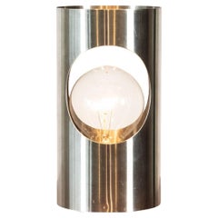 Vintage Mid Century Silver Stainless Steel Cylinder Table Lamp
