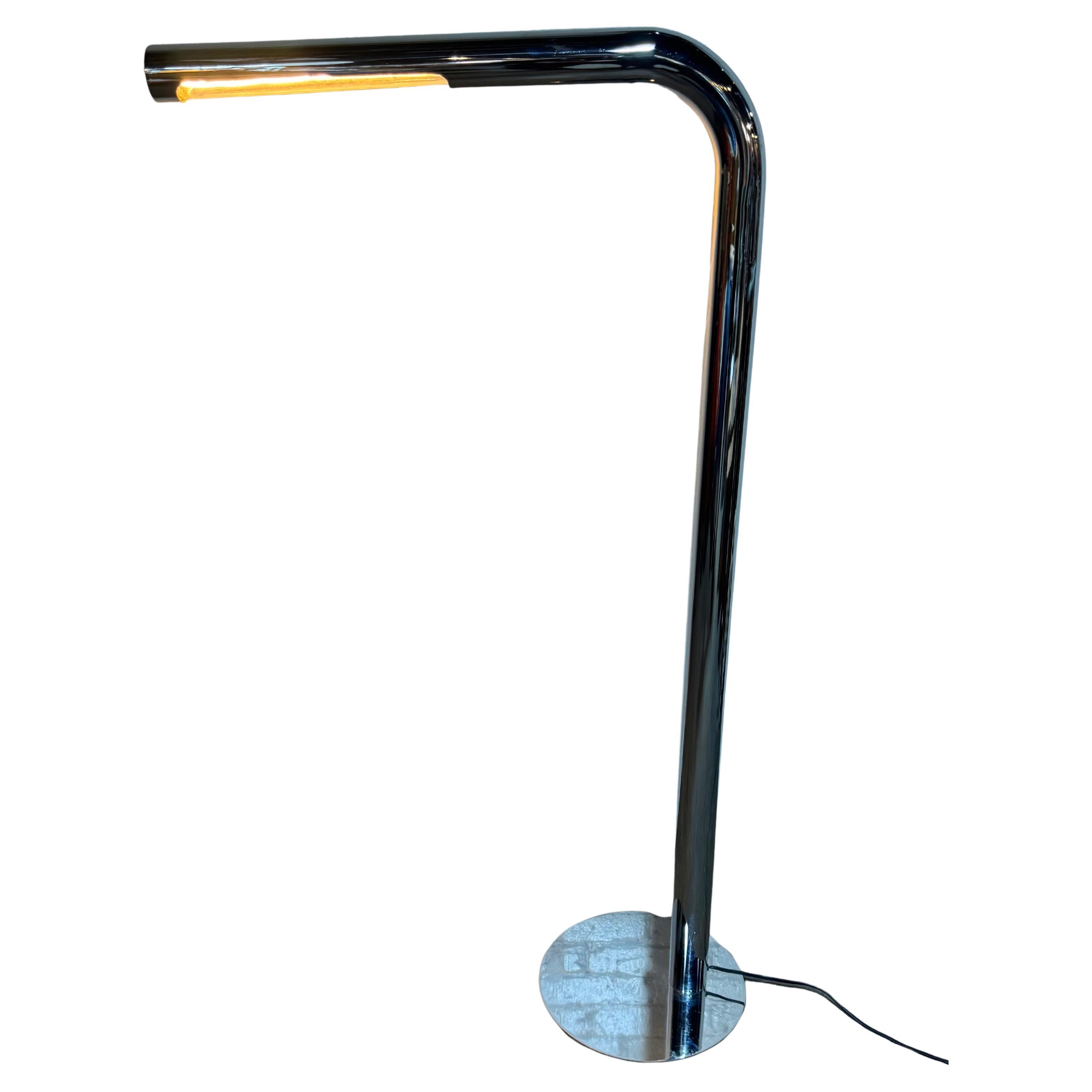 Lámpara de pie vintage de acero tubular plateado de mediados de siglo de Sonneman / Spaceage