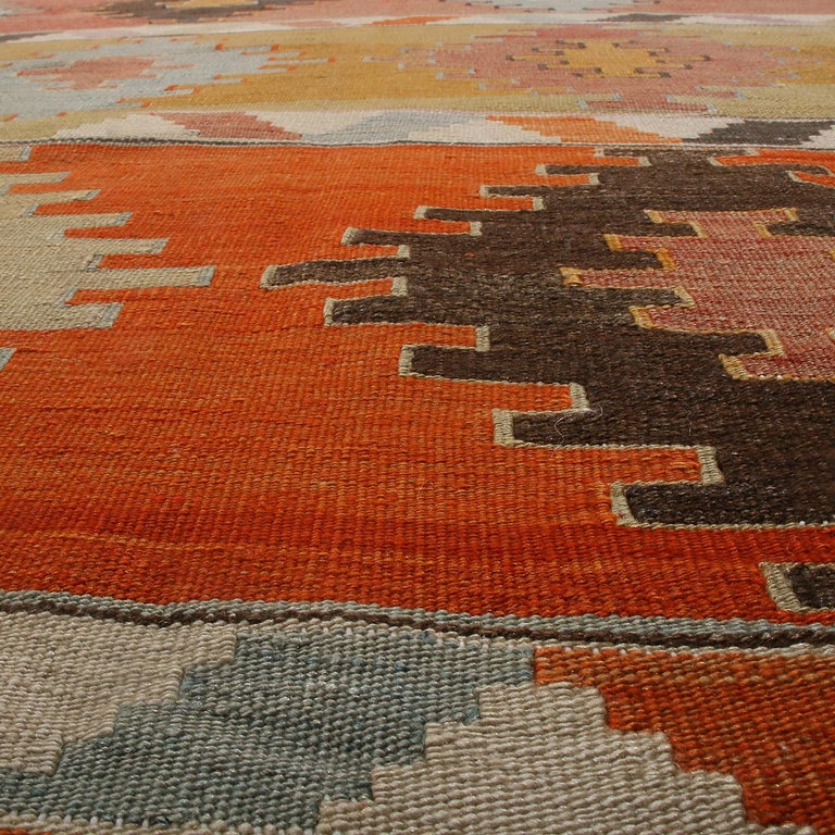 Multi Color Wool Kilim Rug, Orange Kilim Rug