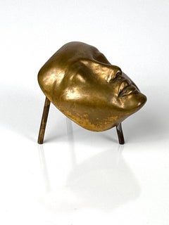Vintage Mid Century Small Brass Mask Face Table Top Surrealist Sculpture 1960s