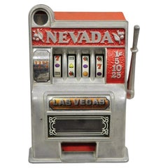 Vintage Mid Century Small Slot Machine Coin Bank Las Vegas Nevada By Rollis