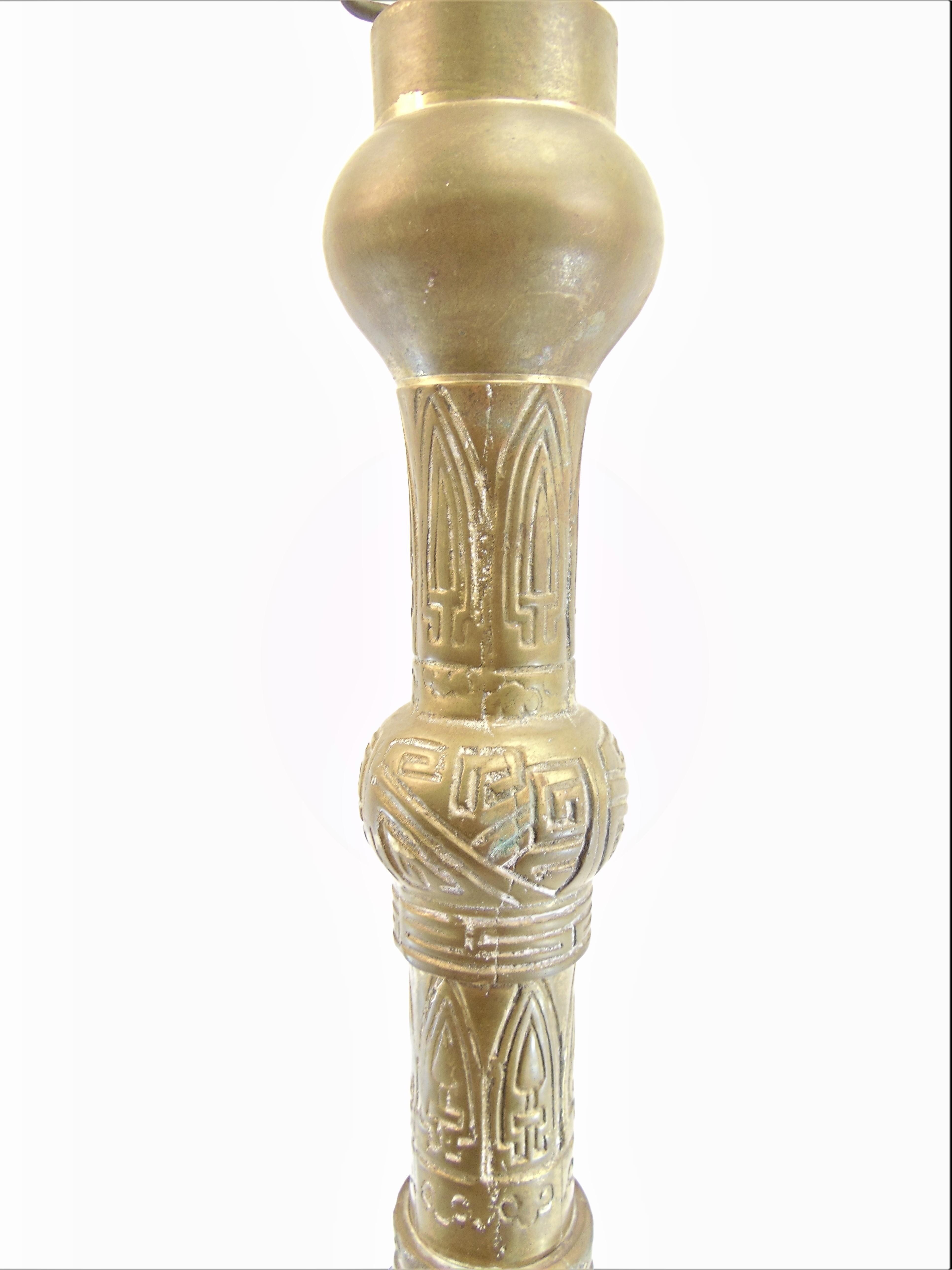 Mid-20th Century Vintage Midcentury Solid Brass Table Lamp Egyptian Style For Sale