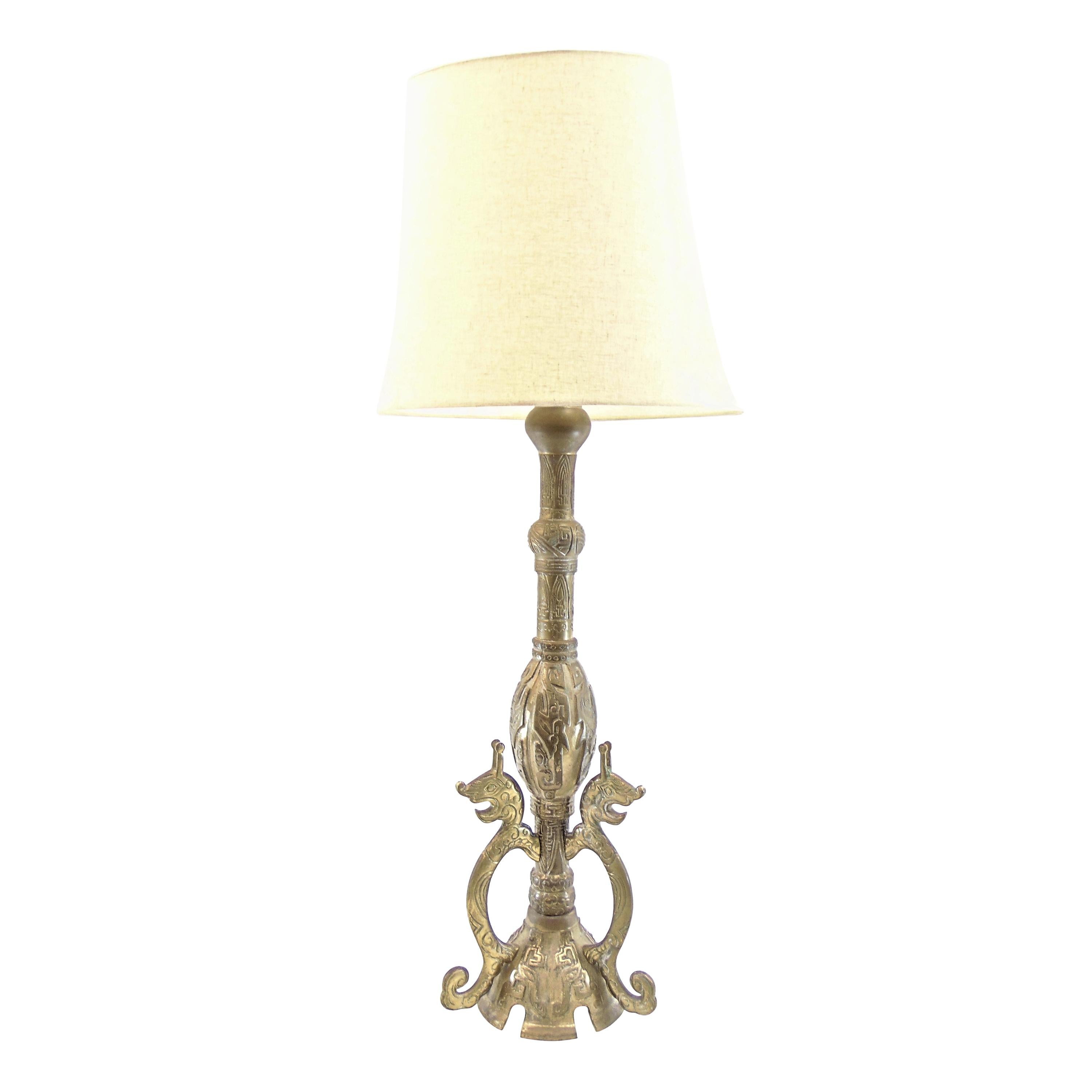 Vintage Midcentury Solid Brass Table Lamp Egyptian Style For Sale