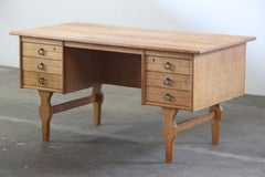 Vintage Mid-Century Solid Oak Desk with 6 drawers, Kjærnulf style, Denmark 1960s